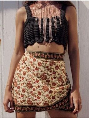 Zara Floral Mini Skirt in Cream, Rust & Green